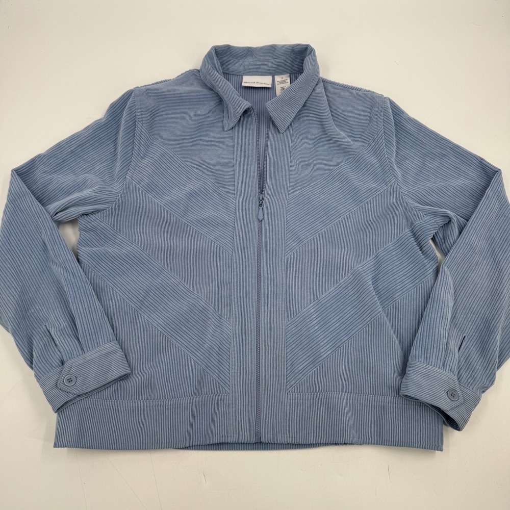 Alfred Dunner‎ Womens Blue Corduroy Chevron Zip Up Jacket Size 12